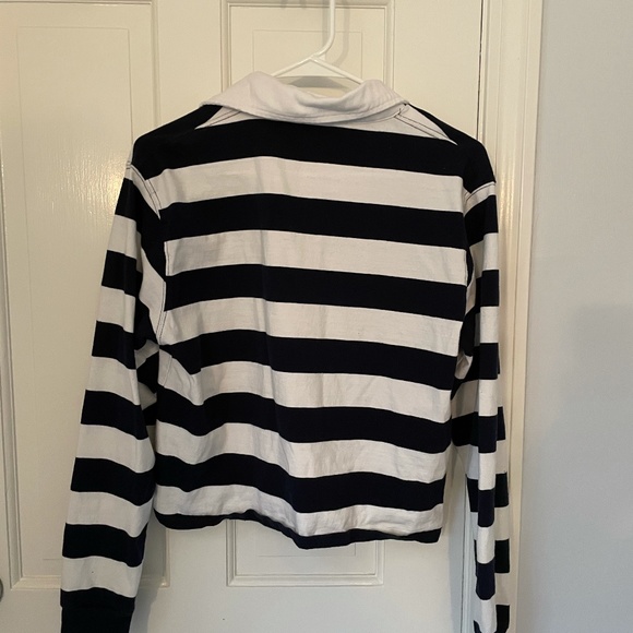 John Craft Navy and White Stripped Collared Top - Picture 2 of 3